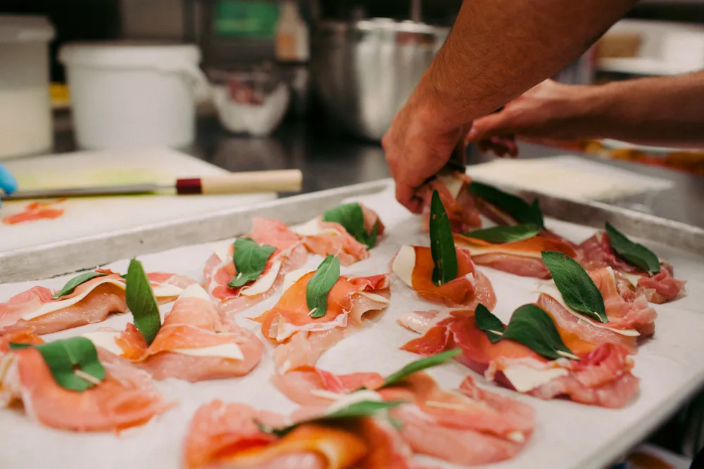 Italian catering preparation at De Luca's