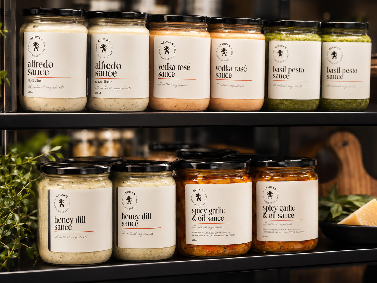 Pasta and sauces at De Luca's Specialty Foods