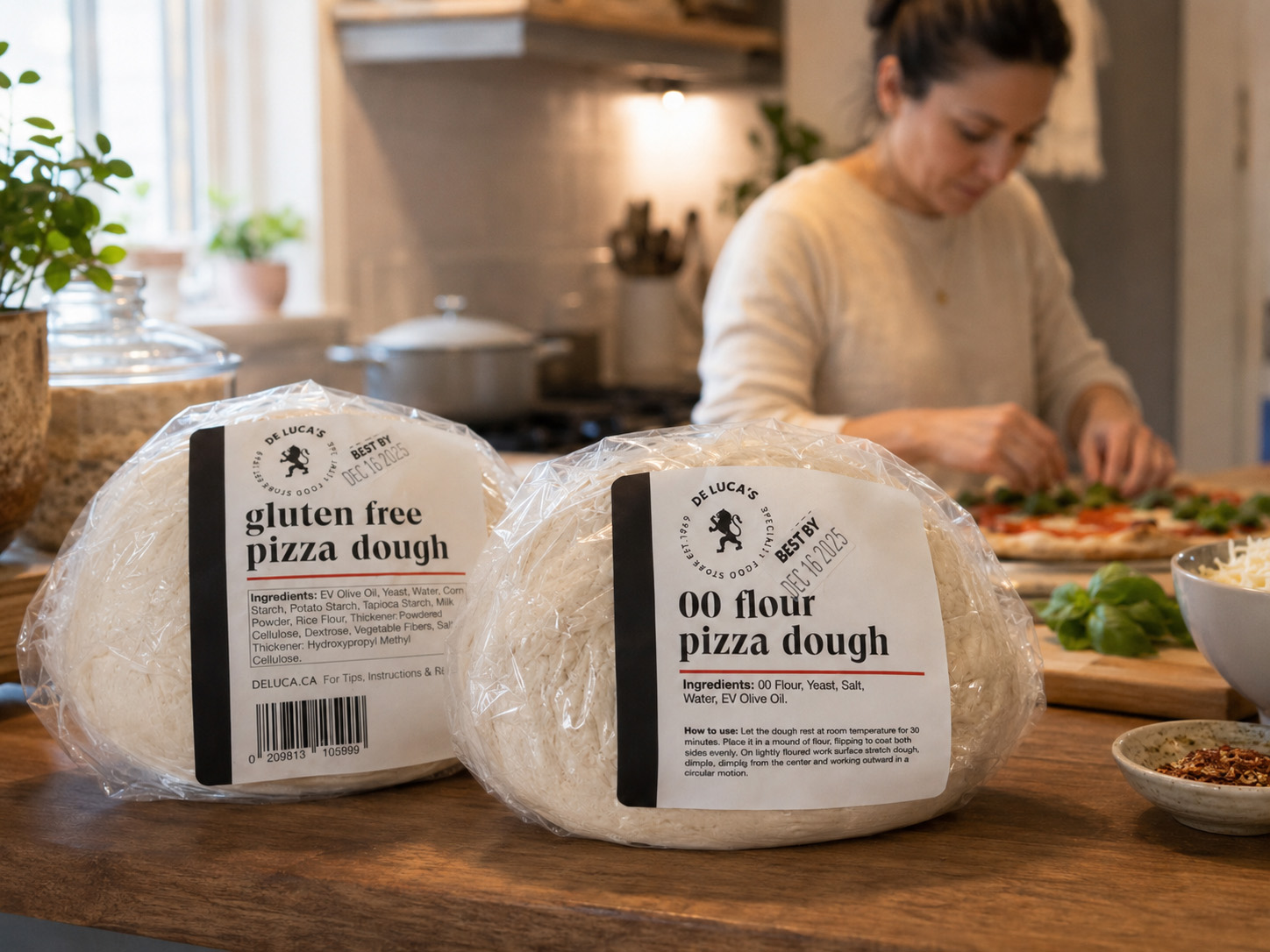 Fresh pizza dough from De Luca's