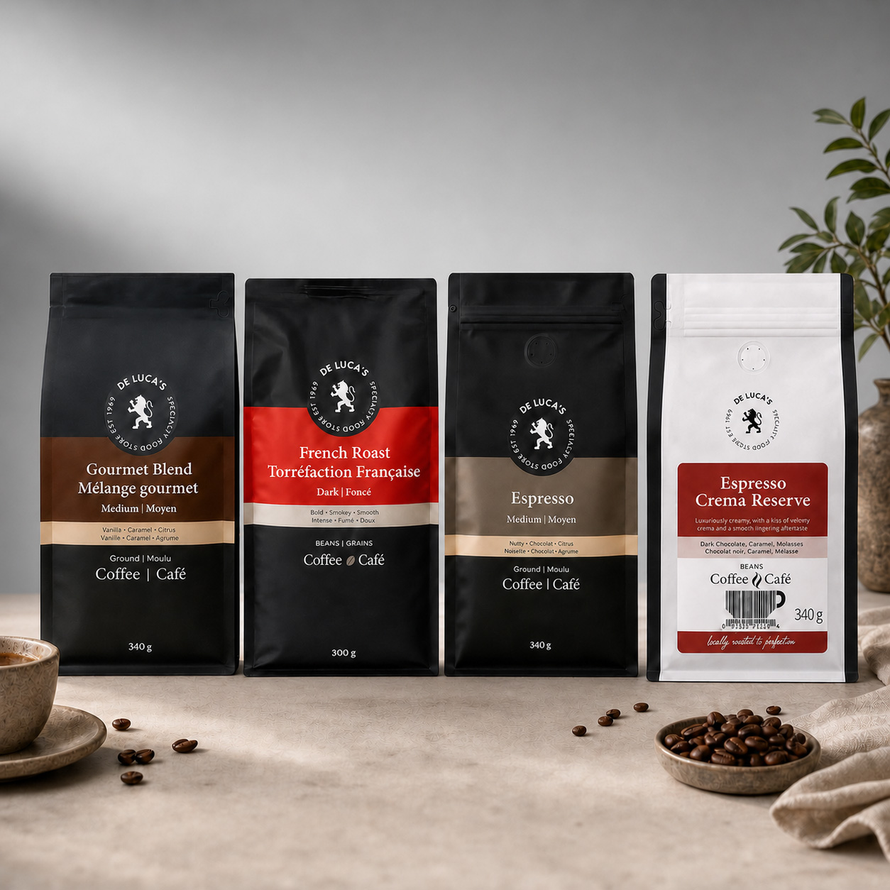Locally roasted De Luca's coffee beans in Winnipeg