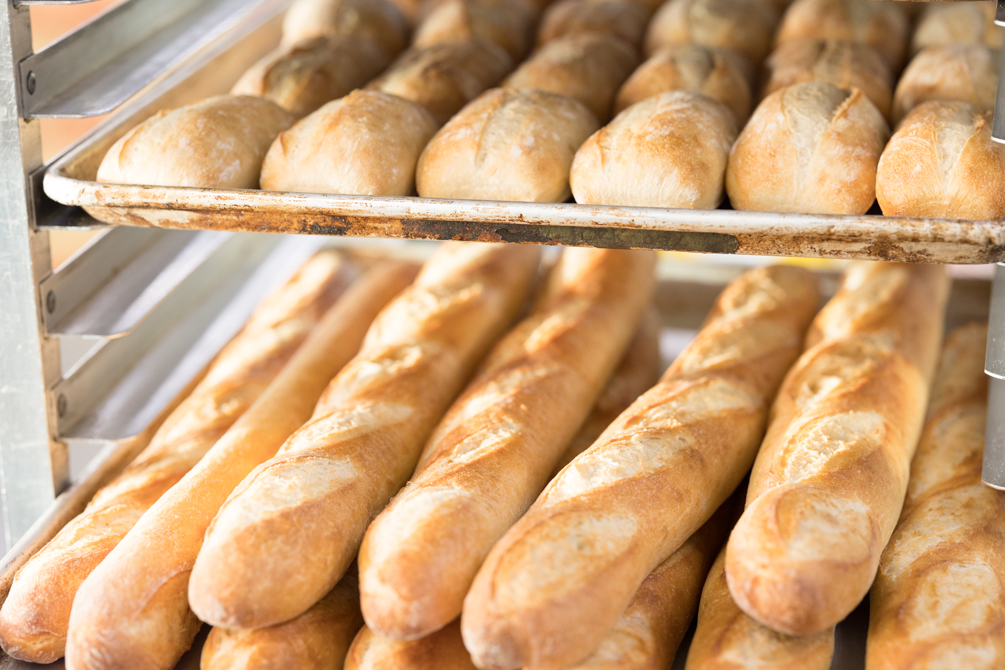 Fresh baked baguettes from De Luca's